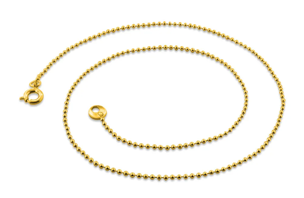 14K Gold Plated 16" Bead Brass Chain Necklace 1.50mm