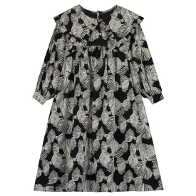 70's Collar Bow Dress-Black/White