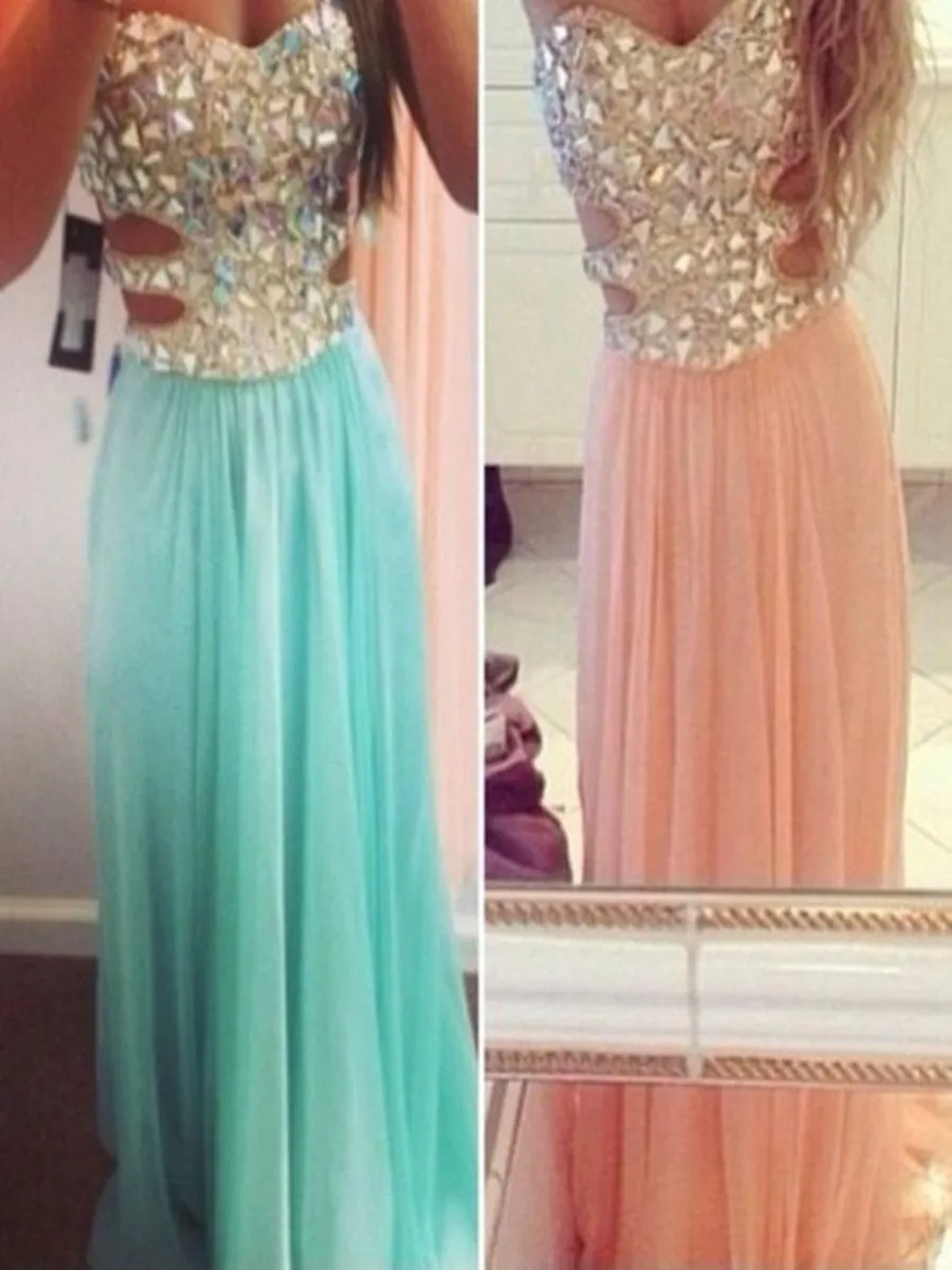 A Line Sweetheart Neck Long Pink/Blue Prom Dress, Formal Dress, Evening Dress