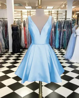 A-line V-neck Satin Homecoming Dresses Short Prom Gowns 2022