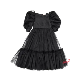 AW23-55/black-JACKIE DRESS(LONG)-Black Tulle