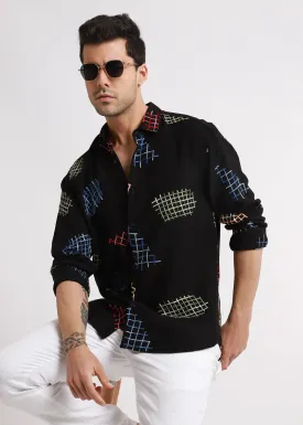 Black Geometric Embroidered Shirt