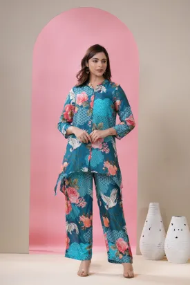 Blue Flowery Printed Co Ord Set