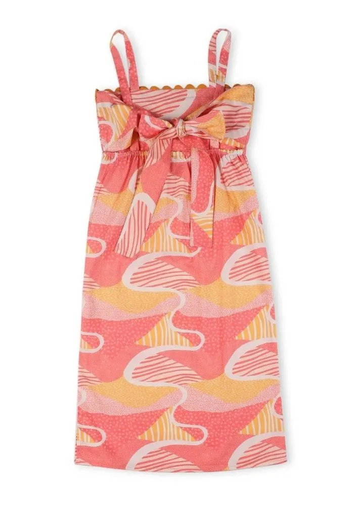 Candy Escape Printed Sleeveless Cotton Midi Dress With Tie-Up