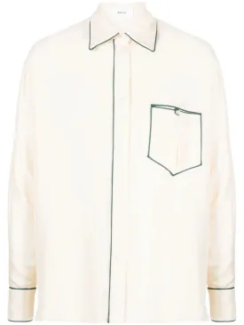 Contrast-Piping Silk Pyjama Shirt