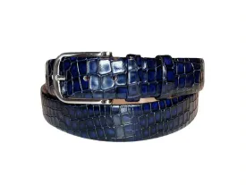 Corrente Crocodile Printed Calfskin Belt Navy