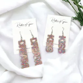 Dream Earrings - Kiss Earrings, Handmade Earrings, Pink Glitter, Glitter Earrings, Work Earrings