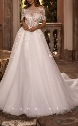 H0989 - Sexy Tulle Gown Sheer Ballgown With Train Long  Wedding Dress