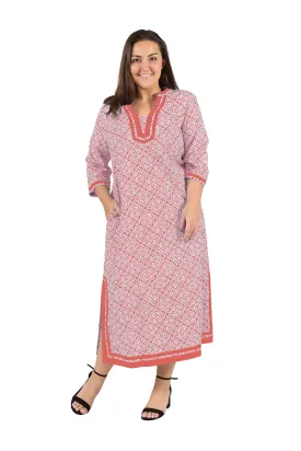 La Cera 100% Cotton Geo Printed Caftan - Plus Size