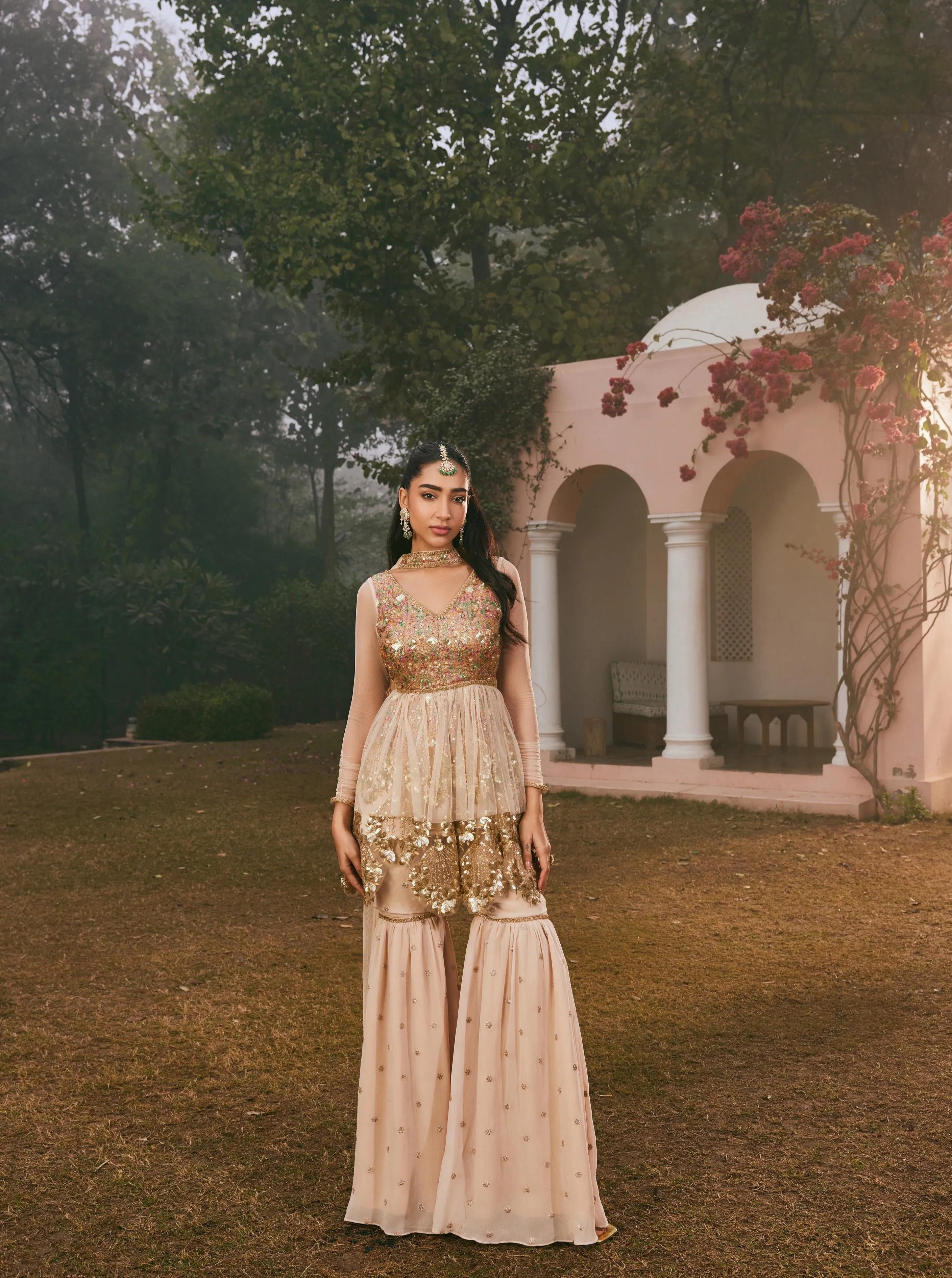 Maira Golden Embroidered Sharara Set