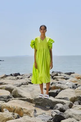 Neon Green Ruffle Sleeve Dress