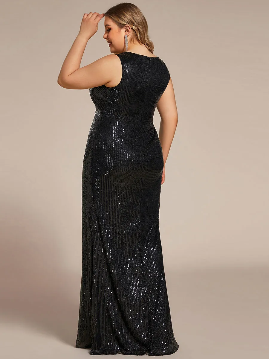 Plus Sleeveless Sparkly Sequin Hot High Split Wholesale Evening Dresses