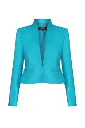 Short Fitted Jacket in Turquoise Plain Raw Silk Tussar - Margo