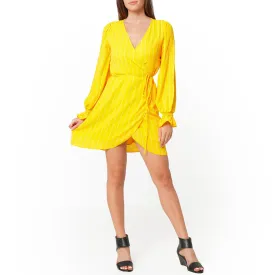 Smocked Bell Sleeve Wrap Dress in Yellow