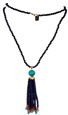 Stone Tassel on Beaded Stone Necklace