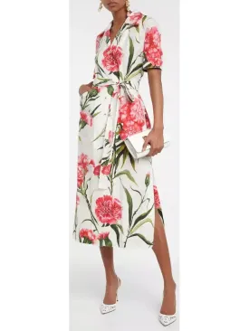 Chic Womens Floral Carnation-Print Shirt Dress for Effortless Style